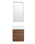 18" small makeup vanity wall-mounted with matching rectangular mirror in walnut finish | Ace Decor