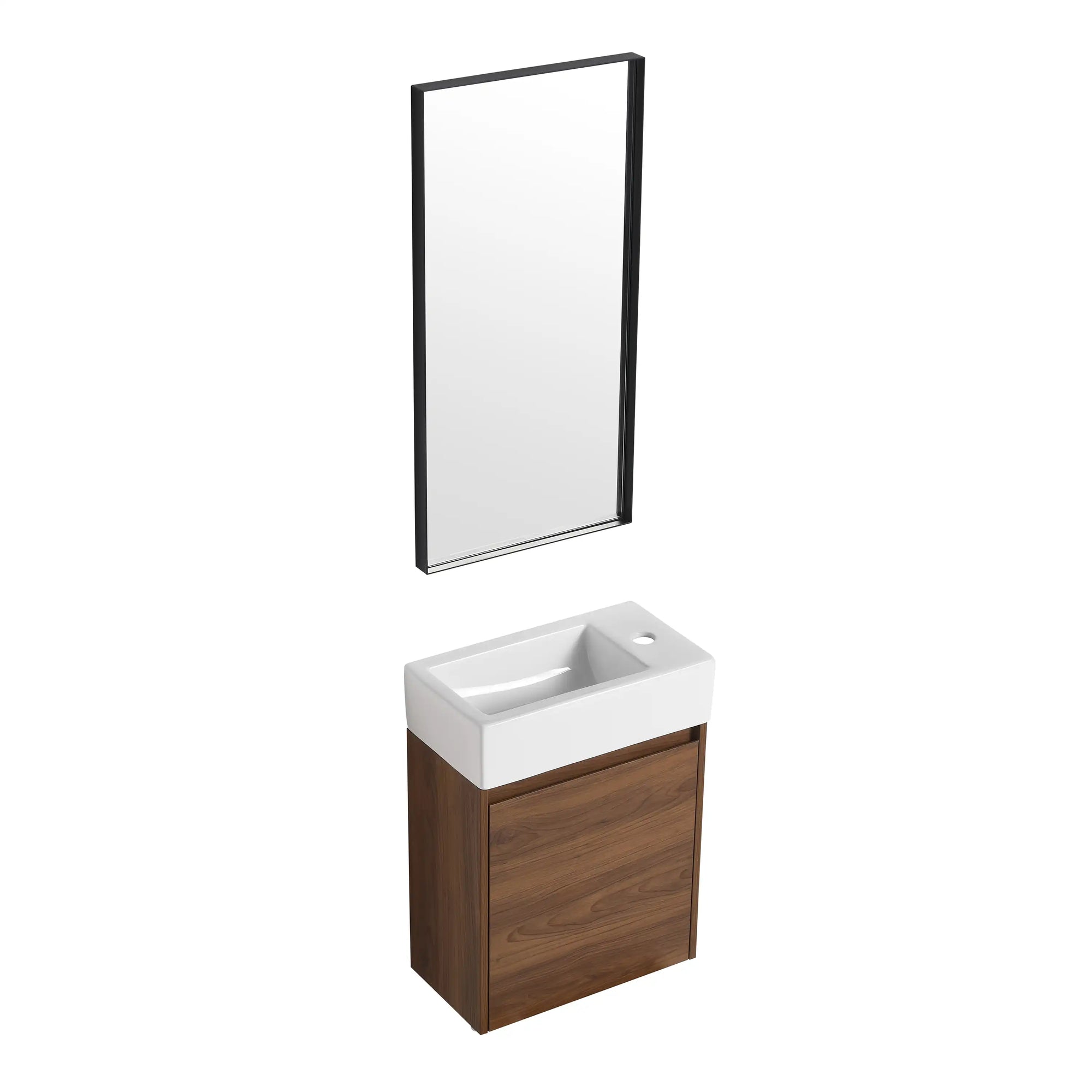 18" Brown Ebony Bathroom Vanity with Ceramic Sink – Vintage Style, Soft-Close Door