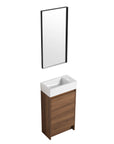 18" small bathroom vanity with sink paired with black framed bathroom mirror | Ace Decor