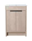 Front view of 24" light oak 24in bathroom vanity with double doors and minimalist black handle | Ace Decor