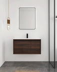 36" wall mounted single bathroom vanity modern bathroom installation with walnut finish | Ace Decor