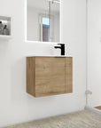 22” Imitative Oak Wall-Mounted Floating Bathroom Vanity Sink - 1 Storage Space & Side Faucet