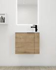 22” Imitative Oak Wall-Mounted Floating Bathroom Vanity Sink - 1 Storage Space & Side Faucet