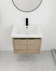 24" wall mounted vanity unit with integrated resin sink and clean-lined oak finish | Ace Decor