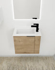 22” Imitative Oak Wall-Mounted Floating Bathroom Vanity Sink - 1 Storage Space & Side Faucet