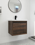 Angled view of 24" floating vanity bathroom with wall-mounted modern design | Ace Decor