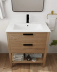 30" freestanding single bathroom vanity styled with integrated sink in bathroom setting | Ace Decor