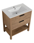 30" freestanding single bathroom vanity angled view with integrated white sink | Ace Decor