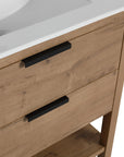 30" freestanding single bathroom vanity close-up of drawer handles and wood finish | Ace Decor