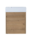 Front view of 18" wall mount bathroom sink vanity with integrated white resin sink and oak-style cabinet | Ace Decor