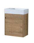Angled product view of 18" wall mount bathroom sink vanity with solid wood structure and clean finish | Ace Decor