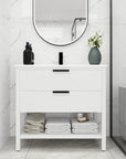 36" freestanding single bathroom vanity with sink styled in modern bathroom setting | Ace Decor