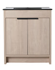 30 inch bathroom vanity with top in light oak finish with black integrated sink, front view | Ace Decor