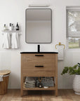 30" black integrated sink vanity styled in modern bathroom, freestanding single vanity | Ace Decor
