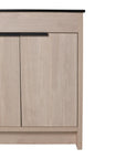 30 inch bathroom vanity with top detail showing light oak cabinet doors and black handle | Ace Decor