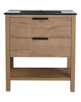30" freestanding bathroom vanity with black integrated sink, imitative oak finish, front view | Ace Decor