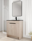 30 inch bathroom vanity with top in light oak finish, black integrated sink, freestanding design, 30" | Ace Decor