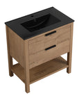 30" freestanding bathroom vanity with black integrated sink, angled product view | Ace Decor