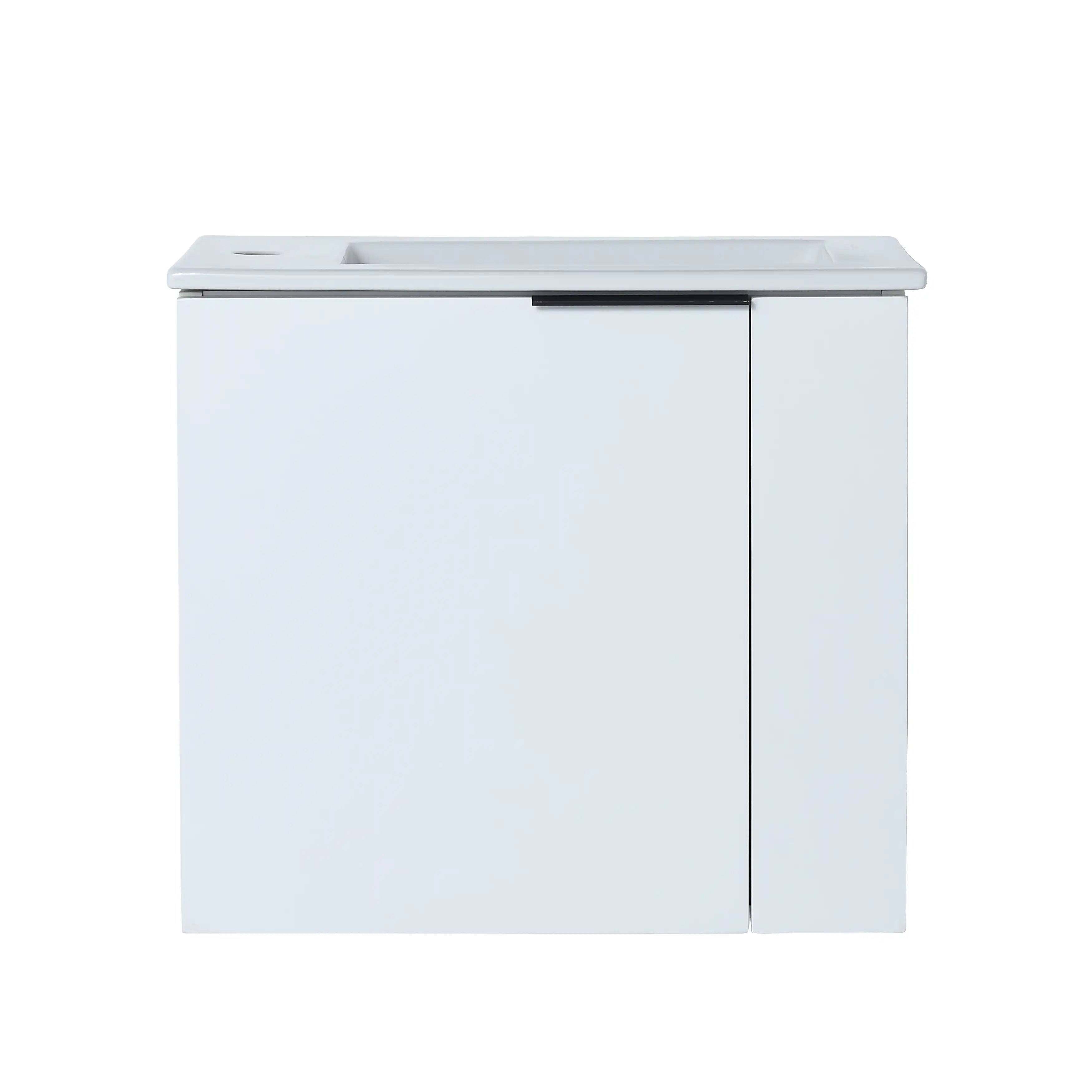 22” White Wall-Mounted Floating Bathroom Vanity Sink - 1 Storage Space & Side Faucet