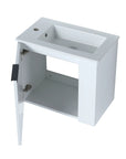 22 inch small white bathroom vanity with open door showing interior storage space | Ace Decor