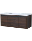 Front view of 47" wall mounted bathroom vanity with sink featuring modern walnut cabinet | Ace Decor
