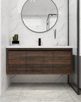 Installed 47" wall mounted bathroom vanity with sink in modern bathroom setting | Ace Decor