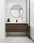 Walden Series 47" Modern Wall-Mounted Bathroom Vanity with Integrated Sink in Walnut