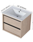 24" Bathroom Vanity with 2 Soft-Close Drawers color: Plain Light Oak