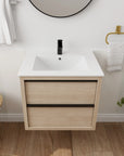 24" bathroom wall mount vanity front view with integrated sink and black faucet | Ace Decor