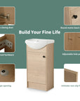 18" bathroom vanity with bowl sink highlighting soft-close hardware and matte black handle details | Ace Decor