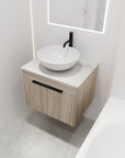 24" vessel sink vanity angled view with floating wall-mounted design | Ace Decor