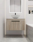 30" Modern Floating Bathroom Vanity with Ceramic Basin & Soft Close Door - White Oak Wall-Mounted Design color: White Oak