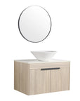 30 inch vessel sink vanity with slim tapered white vessel sink and wall-mounted oak cabinet, front view | Ace Decor