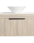 30 inch vessel sink vanity front view with slim tapered ceramic sink and wood-grain doors | Ace Decor
