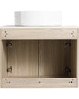 Interior cabinet detail of 24 inch bathroom vanity with vessel sink 24" showing concealed hinges and storage space | Ace Decor