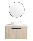 30" bathroom vanity with vessel sink 30 inch front view with round mirror and cylindrical white basin | Ace Decor