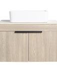30" vessel sink vanity 30 inch front view with wall-mounted oak cabinet and square vessel sink | Ace Decor