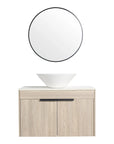 30 inch vessel sink vanity front view with floating oak cabinet and black handles | Ace Decor