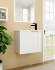 22 inch small white bathroom vanity floating installation in compact bathroom setting | Ace Decor