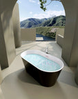 Modern Acrylic Freestanding Soaking Tub with Chrome Overflow and Drain color: Black
