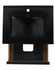 24" wall mounted bathroom vanity black ceramic sink top view with storage base | Ace Decor