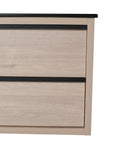24" wall mounted bathroom vanity drawer front detail in light oak with black trim | Ace Decor