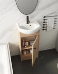 18" bathroom vanity with bowl sink with open door showing interior storage space | Ace Decor