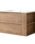 30" bathroom sink vanity with drawers in oak finish with side open shelves and modern wall-mounted design | Ace Decor