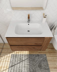 30" bathroom vanities brown wall-mounted vanity with integrated sink in modern bathroom | Ace Decor