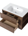30" bathroom vanities brown floating vanity with double drawers and side shelves | Ace Decor