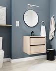 24" wall mounted bathroom vanity side angle view with black ceramic sink and floating design | Ace Decor