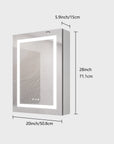 Orren 20 x 28 inch smart LED medicine cabinet with mirror, product dimension diagram showing width, height, and depth.