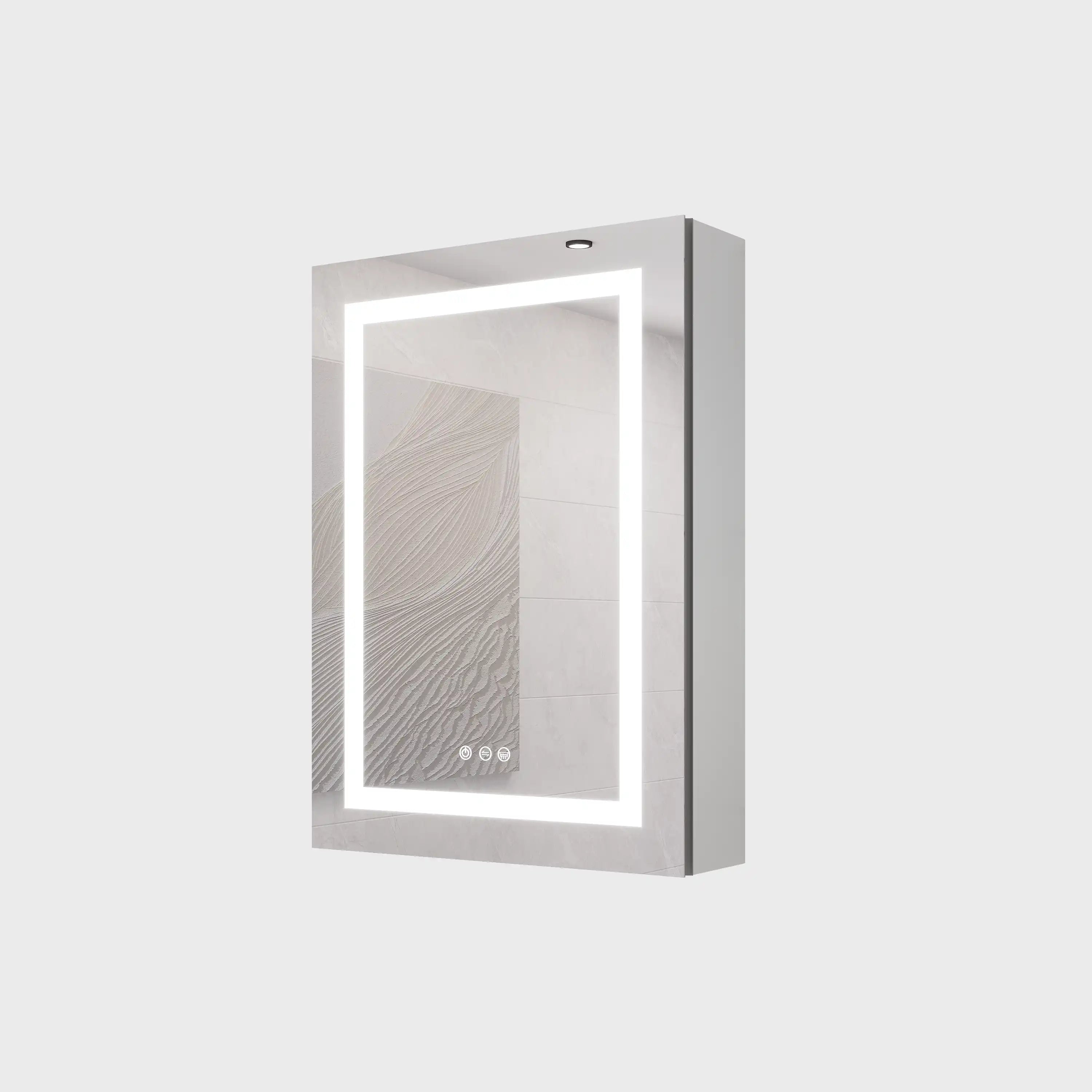Orren 20 x 28 inch smart LED medicine cabinet with illuminated mirror front, modern bathroom design.