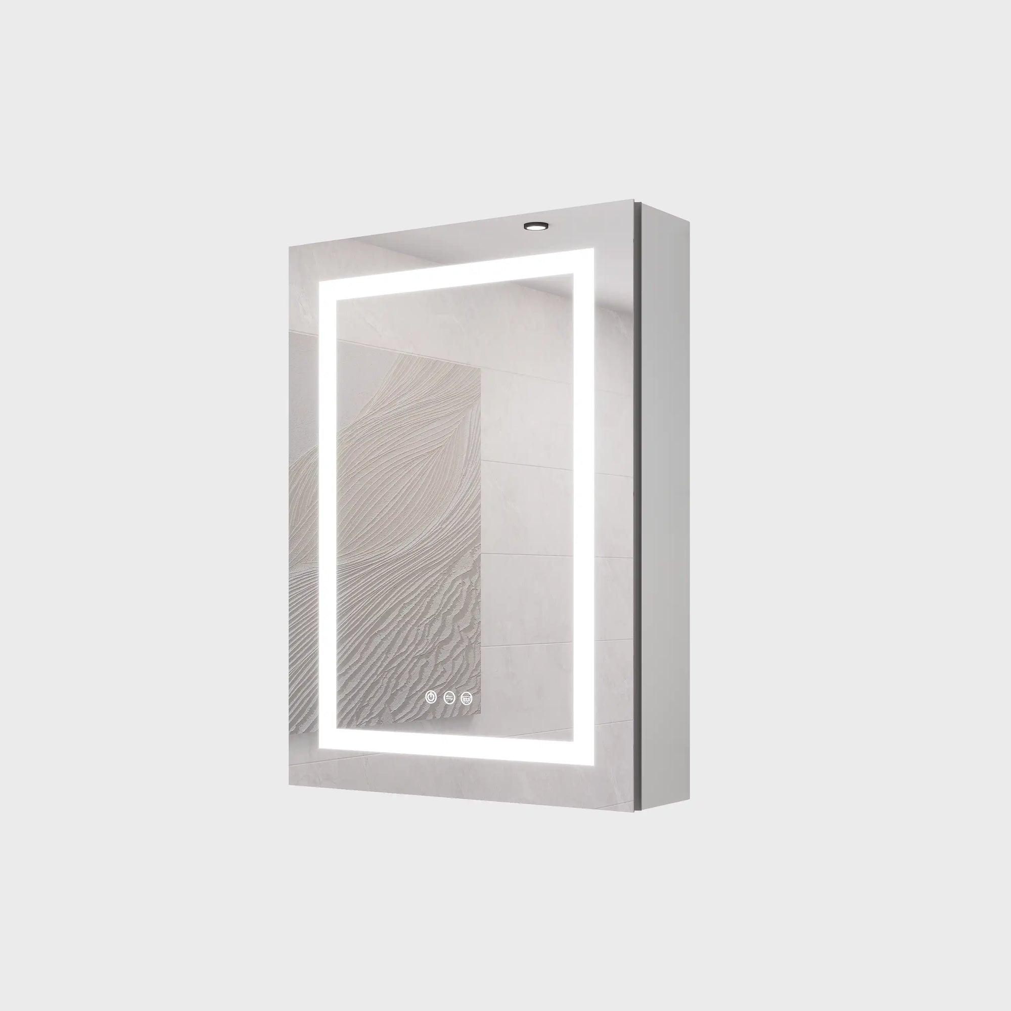 Orren 20 x 28 inch smart LED medicine cabinet with illuminated mirror front, modern bathroom design.